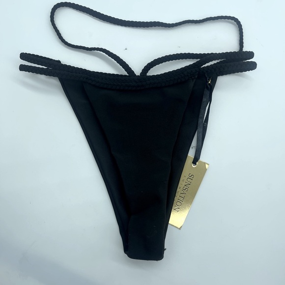 NWT SUNSATION Sexy Black Braided Rope String Bikini Size Small in Black - Picture 6 of 9